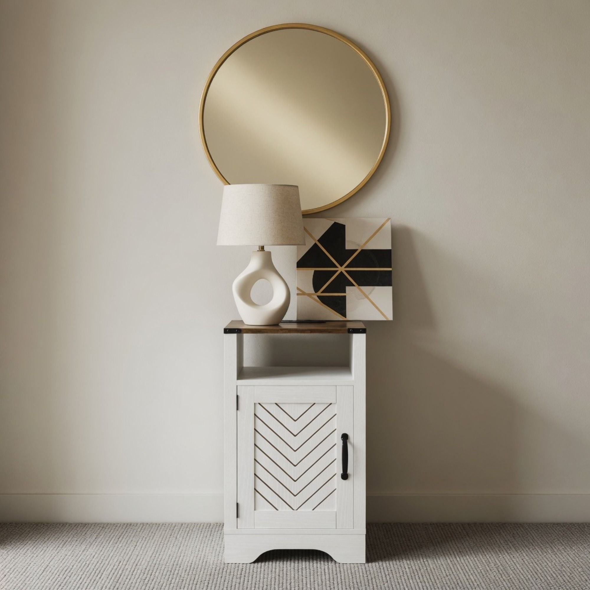 Farmhouse Nightstand With Charging Station & Storage