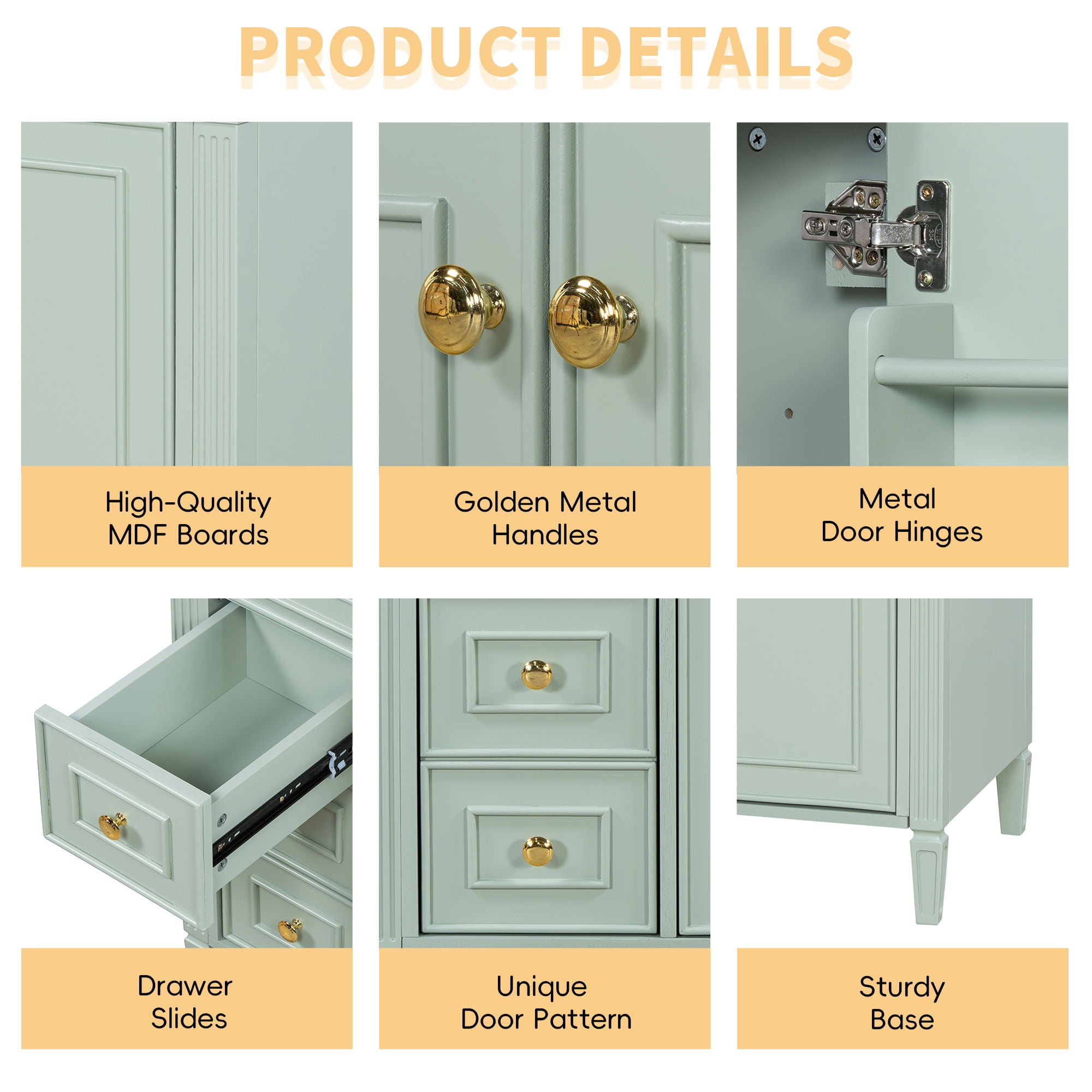 Bathroom Vanity With Sink, 3 Drawers & 2 Doors