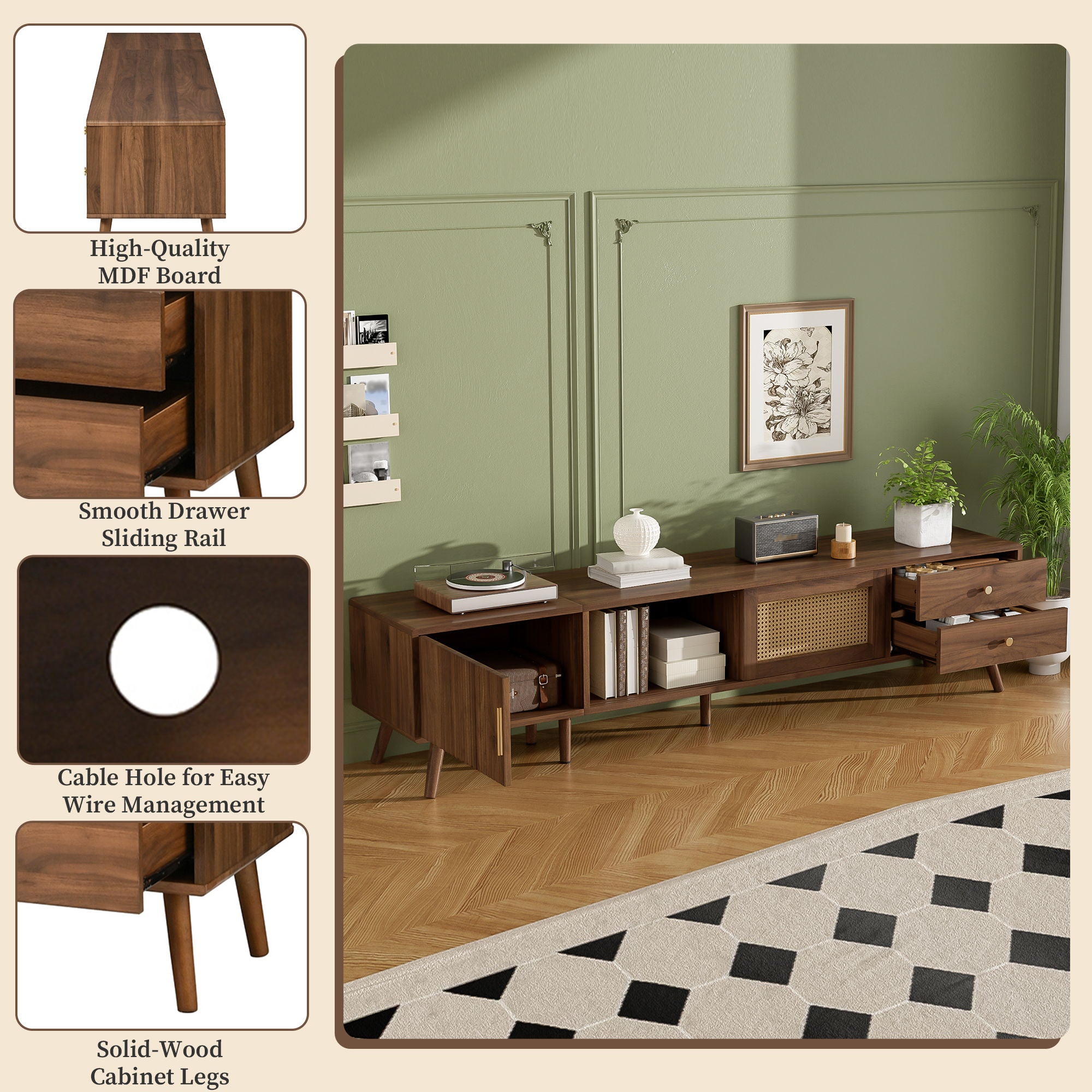 TV Stand With Storage Cabinets - Natural