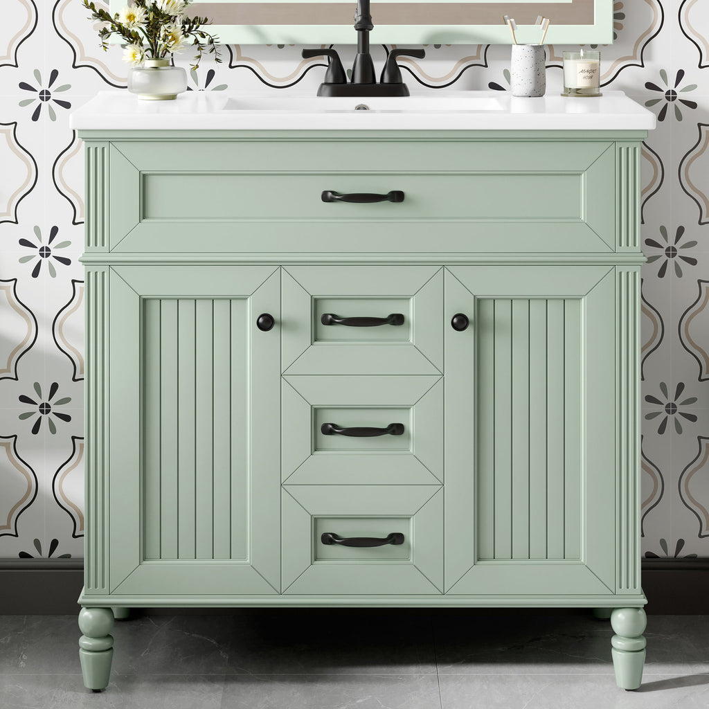 Bathroom Vanity With Sink, Flip-Out Top Drawer, Soft Close Doors, 2 Storage Drawers