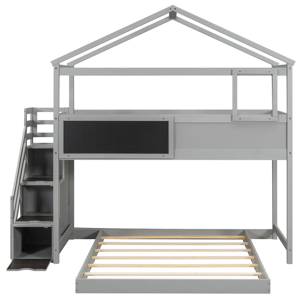 House Style Bunk Bed With Storage Staircase And board