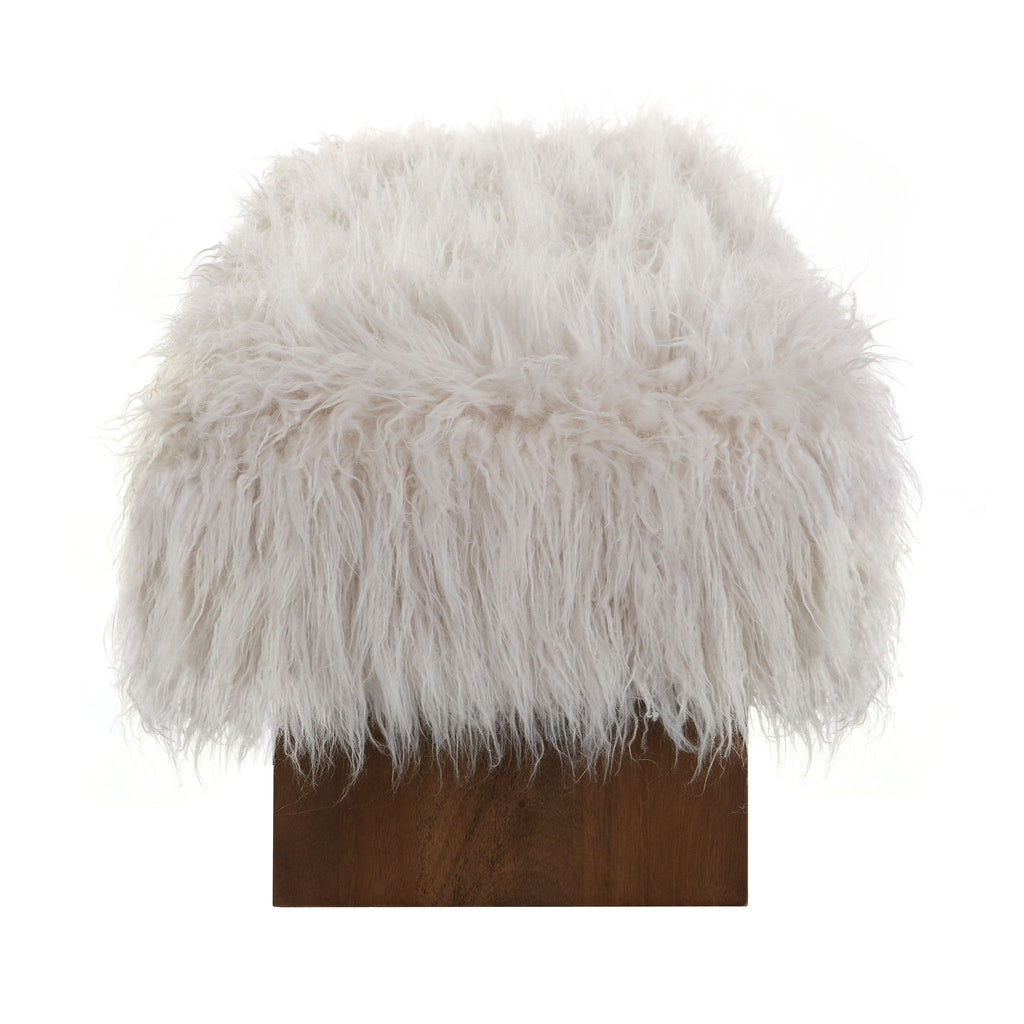 Long Haired Faux Wool Bench - Brown / Beige