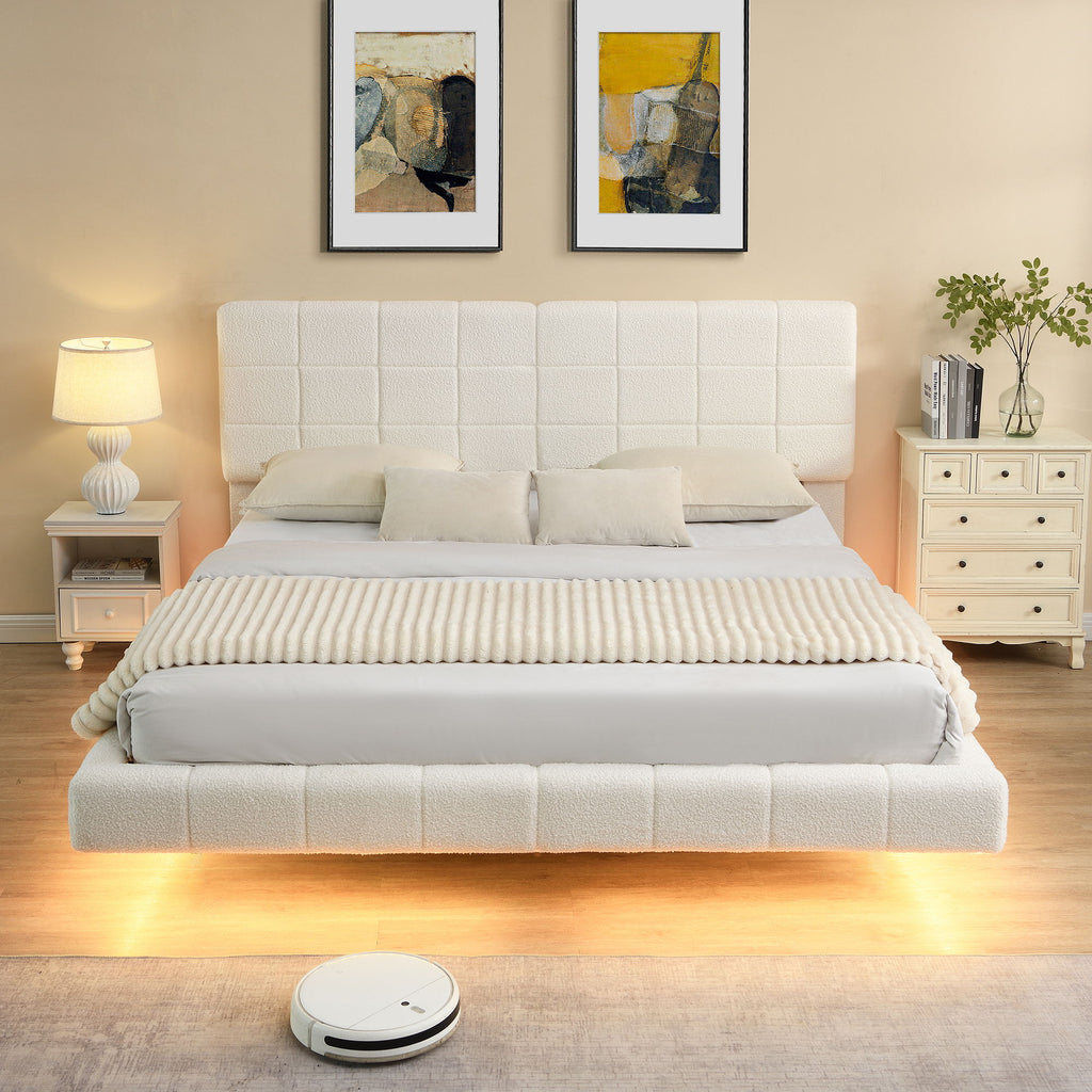 Floating Bed With Light, Soft Touch Surface