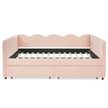 Queen Size Gingham Daybed With 2 Storage Drawers, USB Port, Wave-Shaped Design - Pink