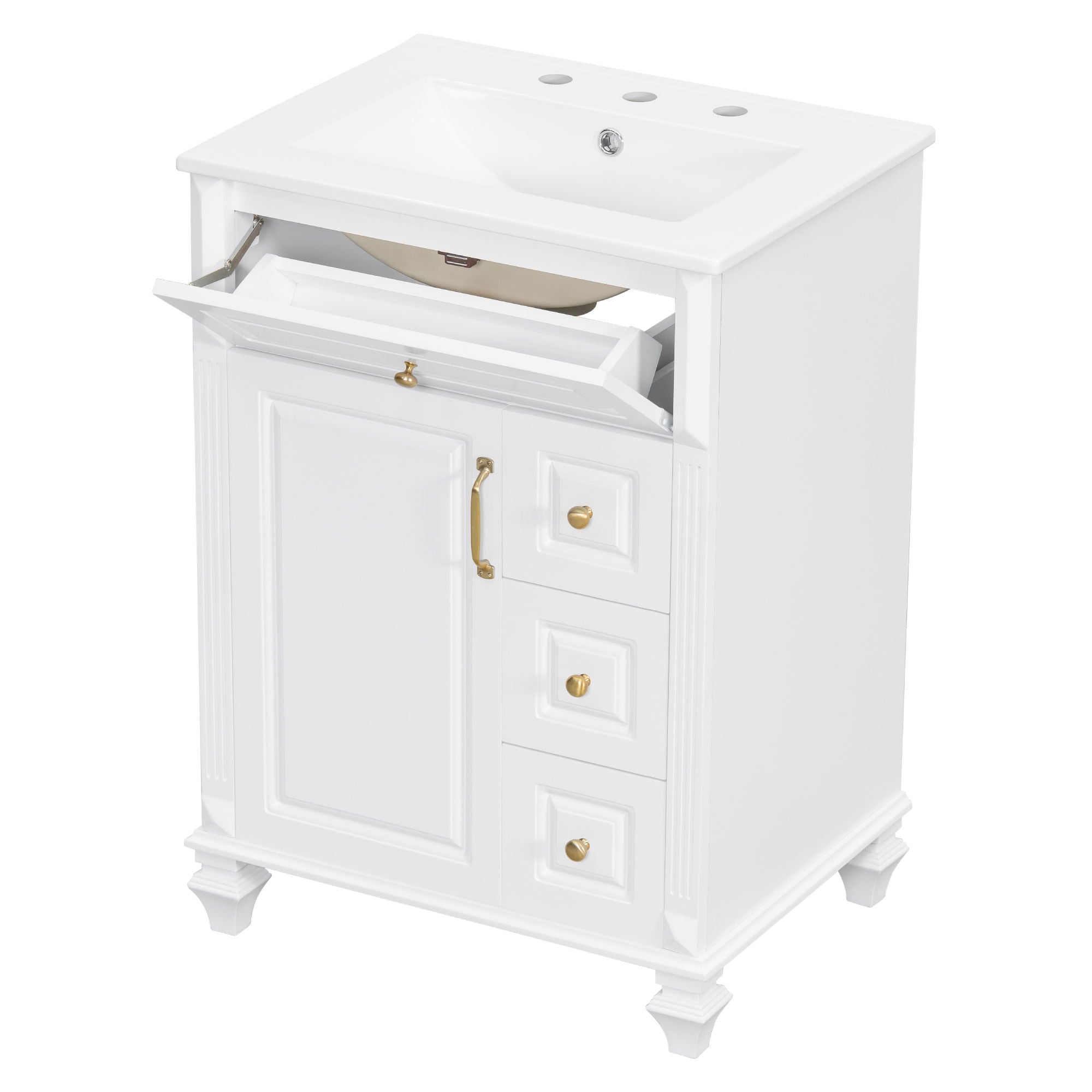 Freestanding Bathroom Vanity With Sink, 3 Drawers & Flip-Out Drawer
