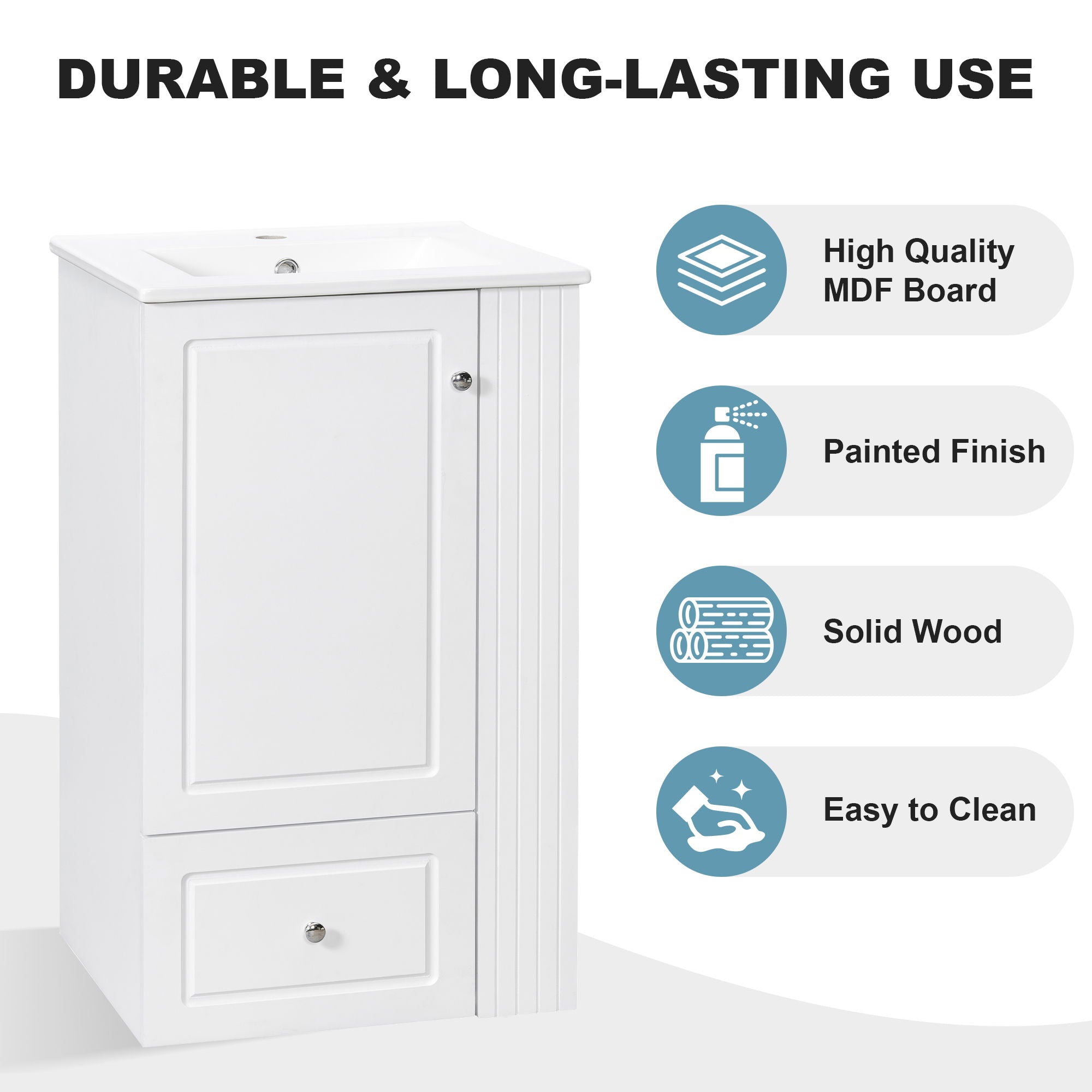 Modern Freestanding Bathroom Vanity With Sink, Soft-Close Drawer, Towel Bar