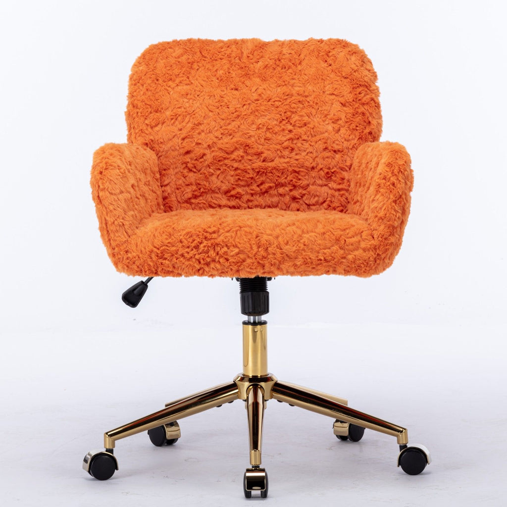 Office Chair, Artificial Rabbit Hair Home Office Chair With Metal Base, Adjustable Desk Chair Swivel Office Chair, Vanity Chair