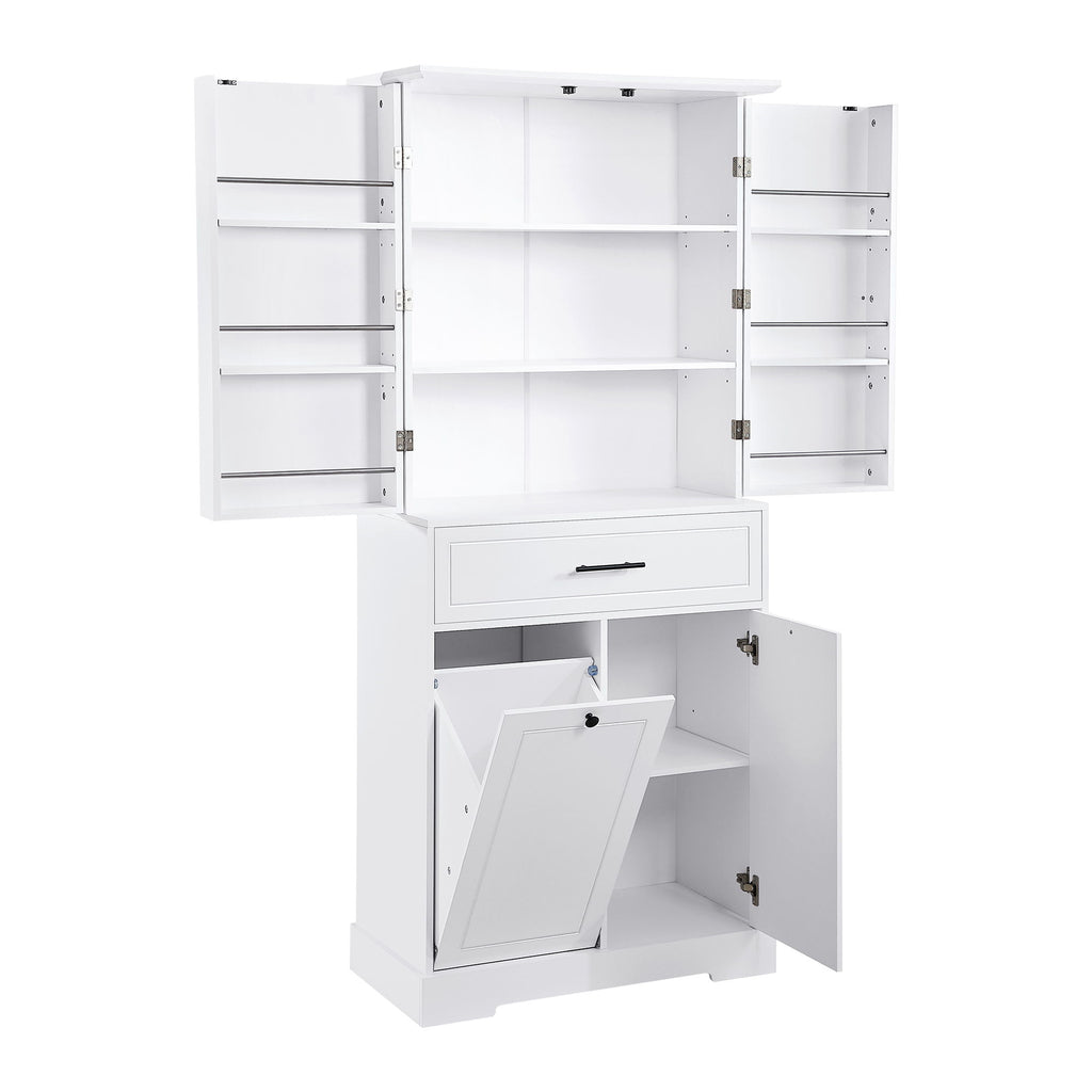 Freestanding Bathroom Storage Cabinet With Doors, Drawers, And Tilt Out Laundry Hamper - White
