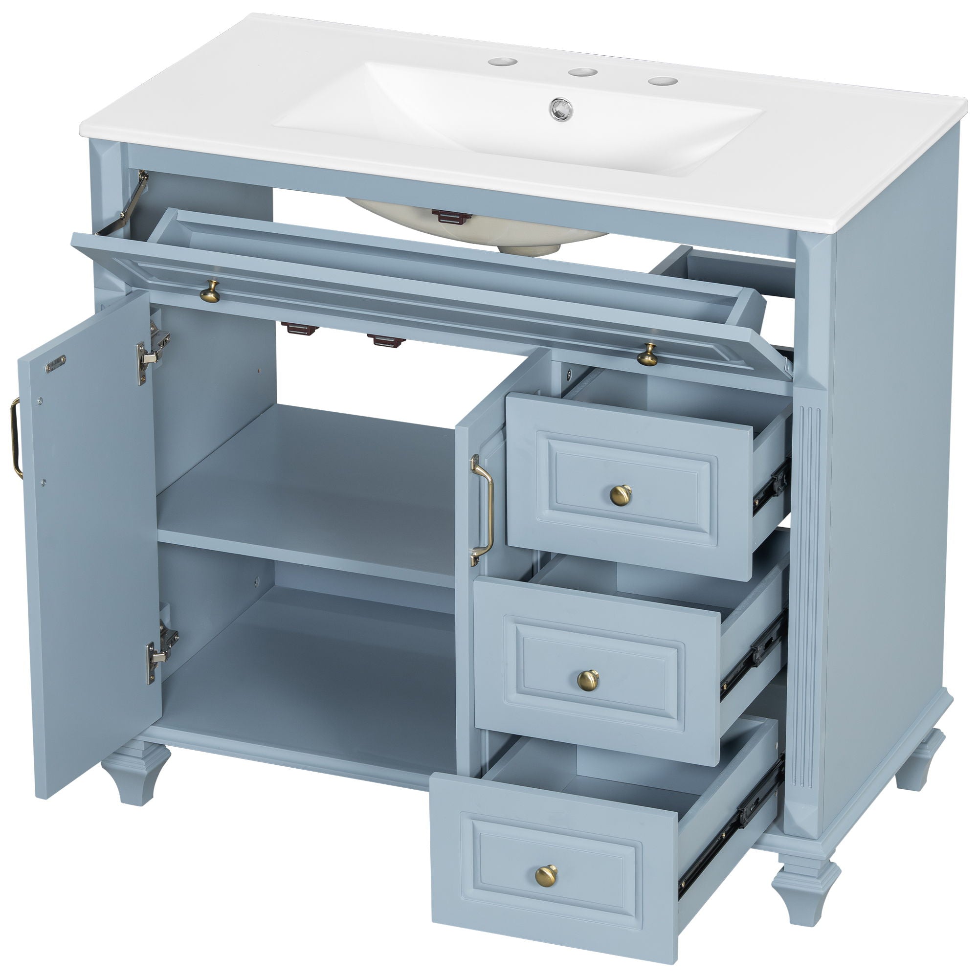 Modern Bathroom Vanity With Sink, 3 Drawers & 2 Doors