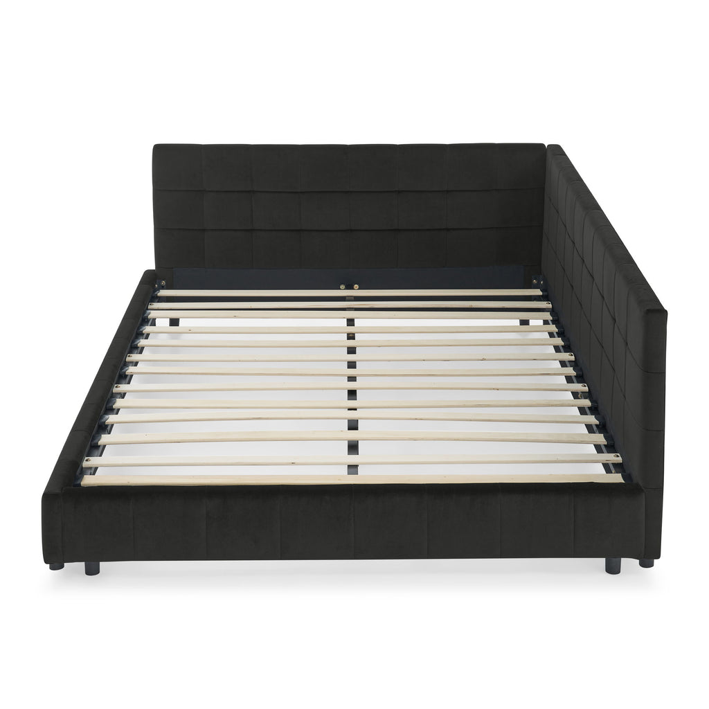 Storage Elegant Upholstered Tufted Bed Frame With Backrest And Armrests