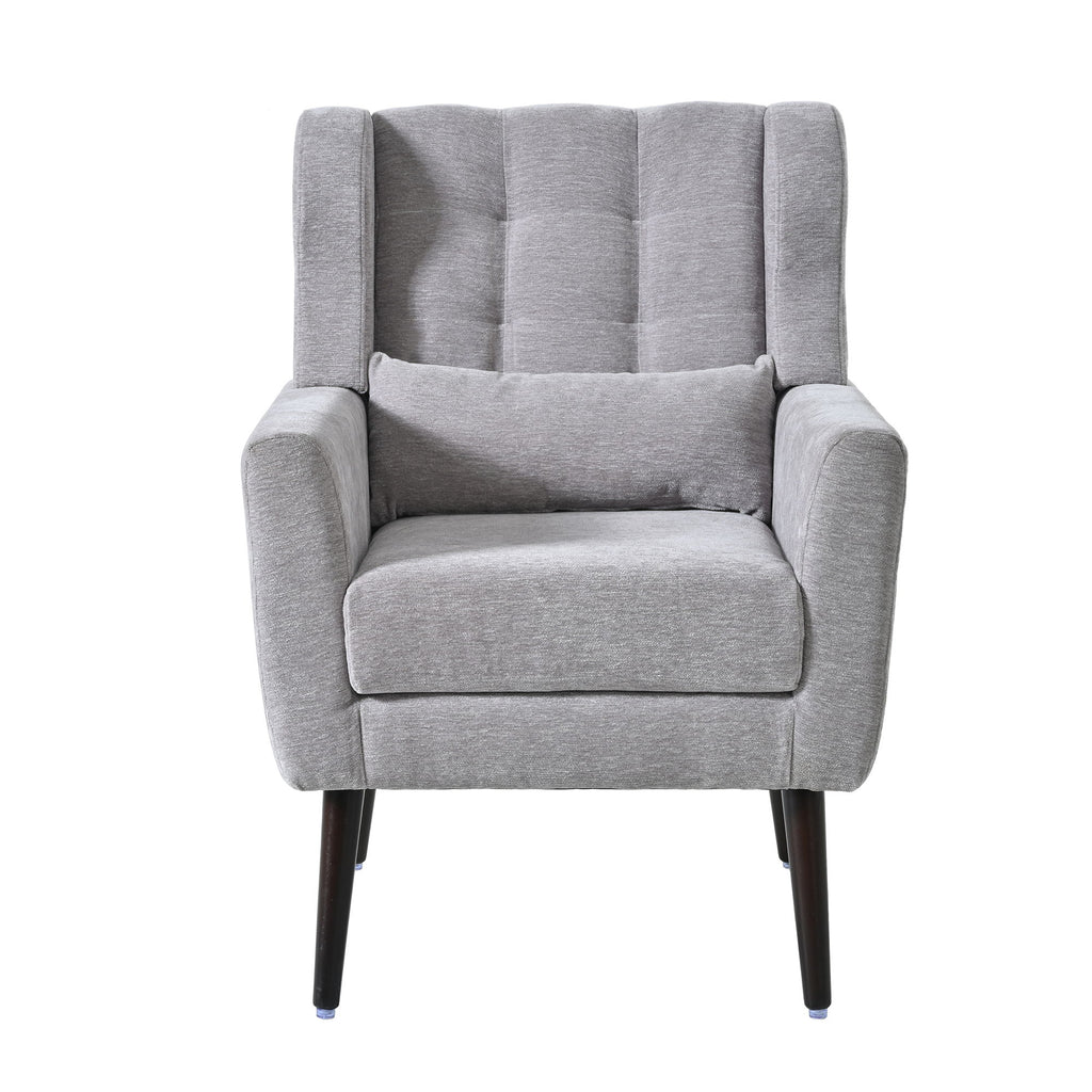 Modern Accent Chair, Arm Chairs For Living Room, Upholstered Mordern Armchair, Comfy Soft Padded Lounge Chair In Small Space, Bedroom, With Pillow, Solid Wood Leg