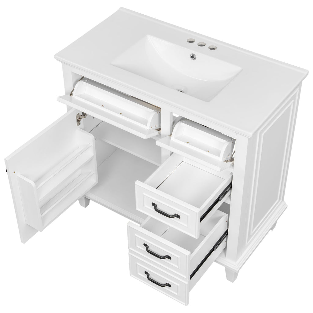 Modern Bathroom Vanity With Sink Top, Flip Drawers, Adjustable Shelf