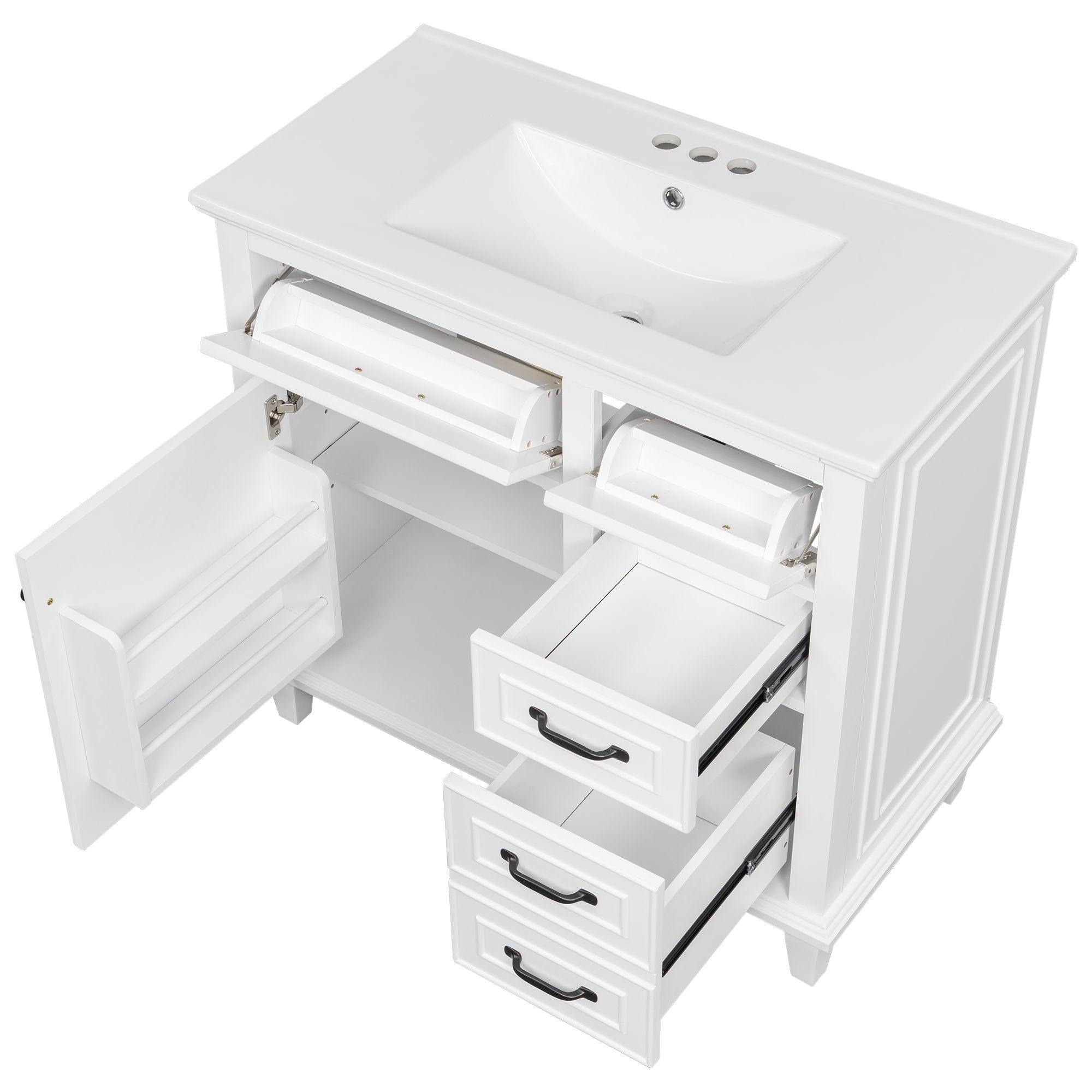 Modern Bathroom Vanity With Sink Top, Flip Drawers, Adjustable Shelf