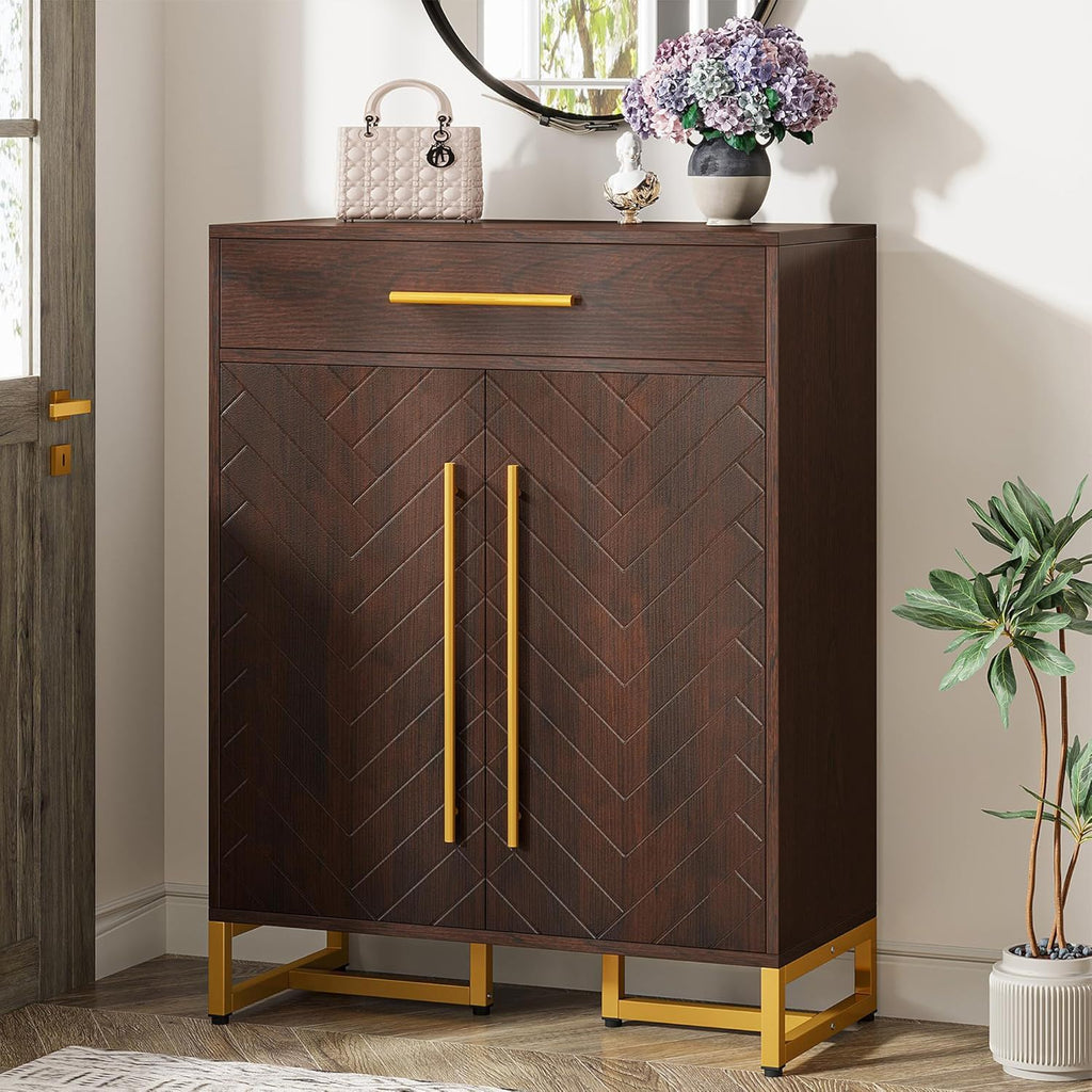 Shoe Cabinet With Doors, 6 Tier Storage Organizer - Dark Walnut