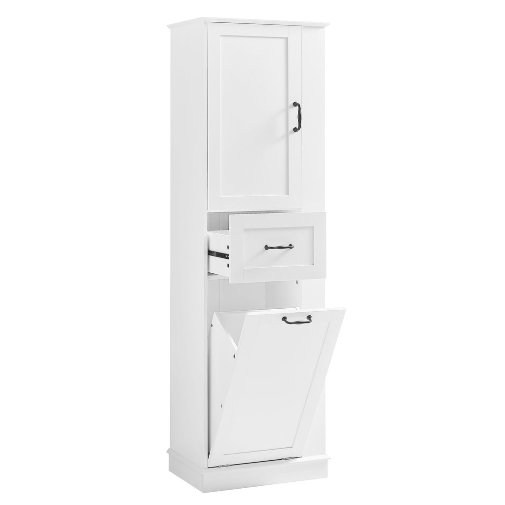Modern Tall Storage Cabinet With Tilt-Out Compartment, Adjustable Shelves