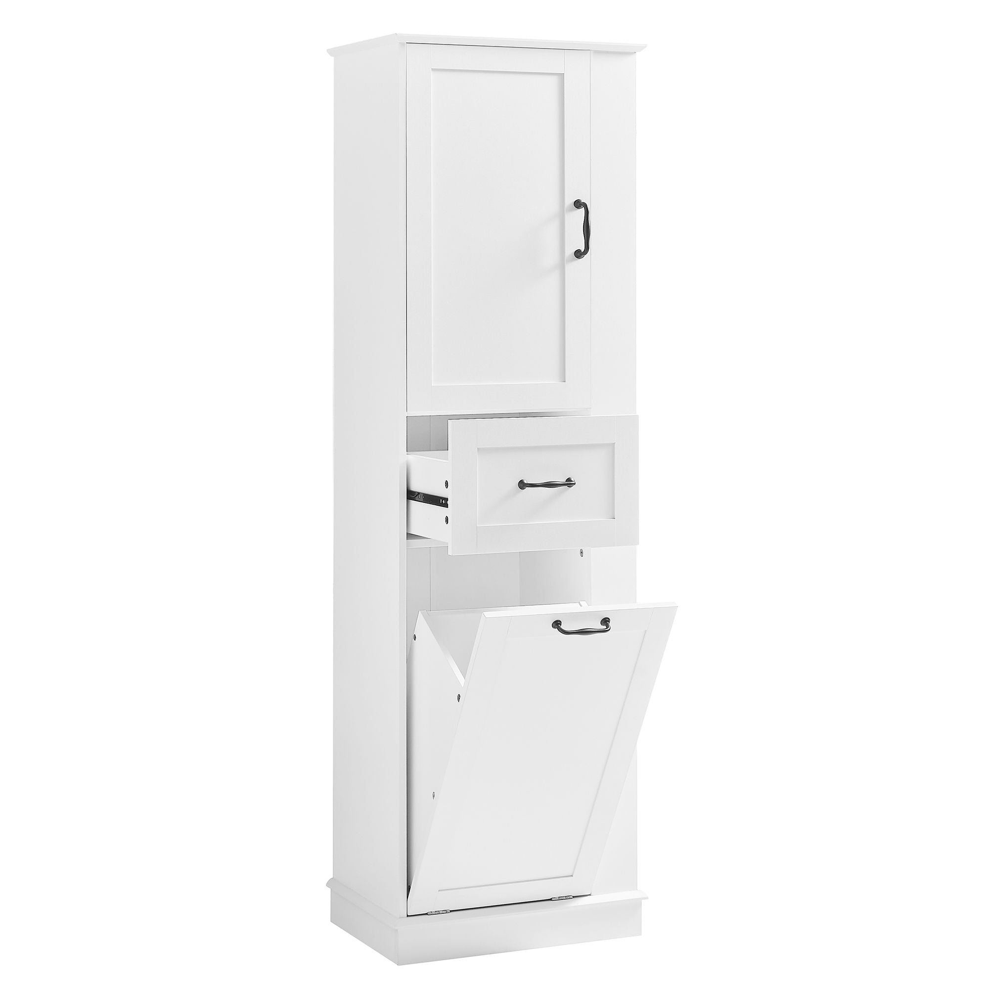 Modern Tall Storage Cabinet With Tilt-Out Compartment, Adjustable Shelves