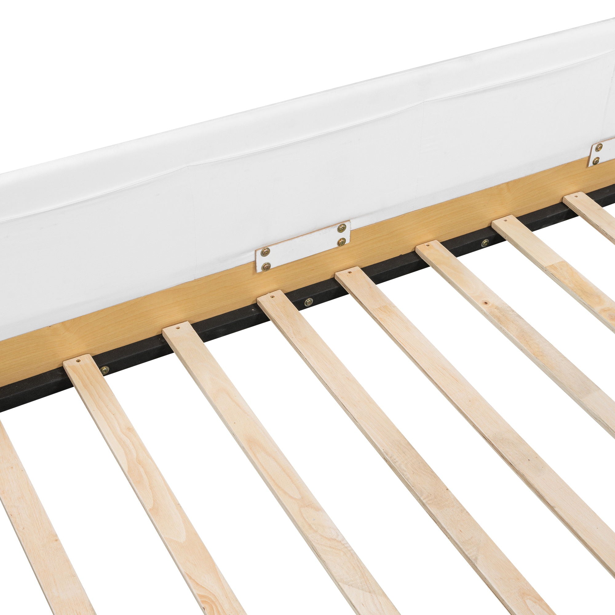 Twin Upholstered Platform Bed With Guardrail And Storage Bags - Natural