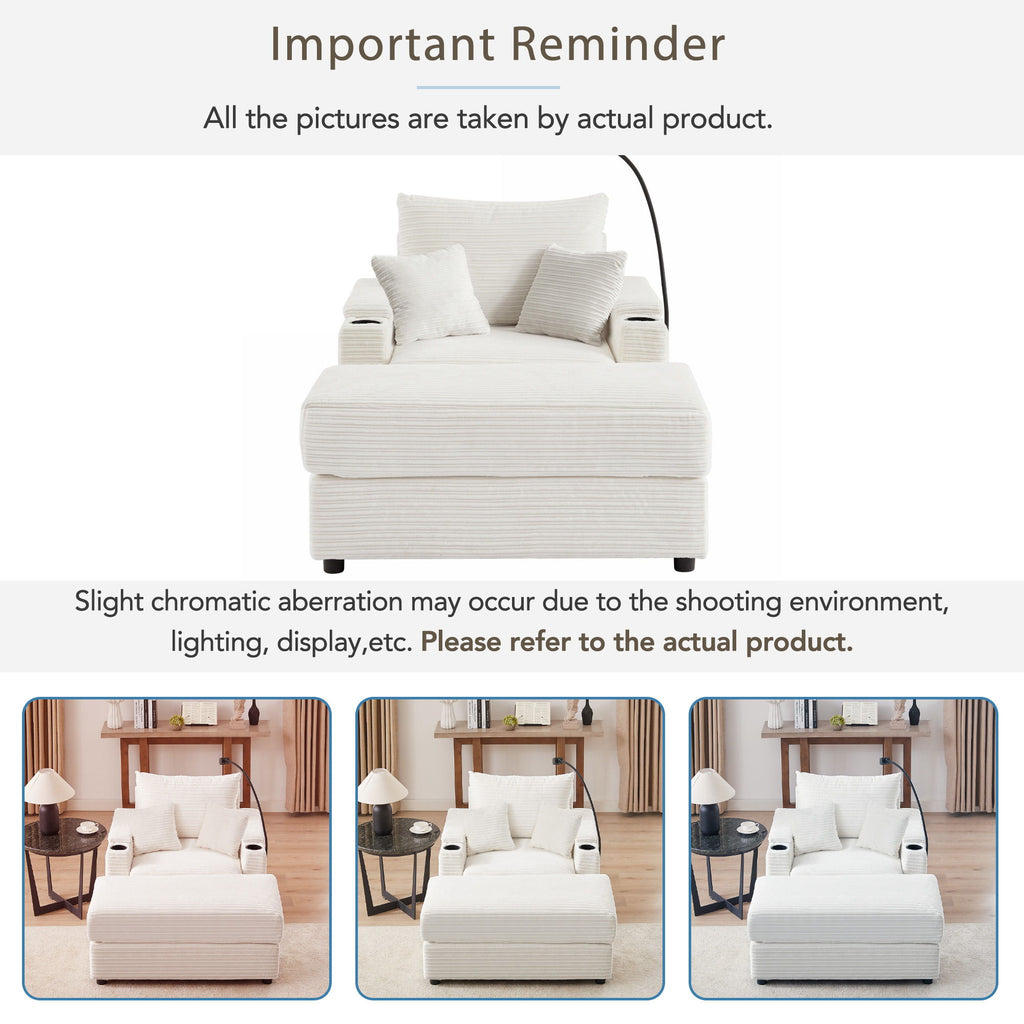 Modern Style Single Sofa Sofa Couch With Storage Space, A Movable Ottoman, 2 USB Ports, 2 Cup Holders, A Phone Holder For Living Room
