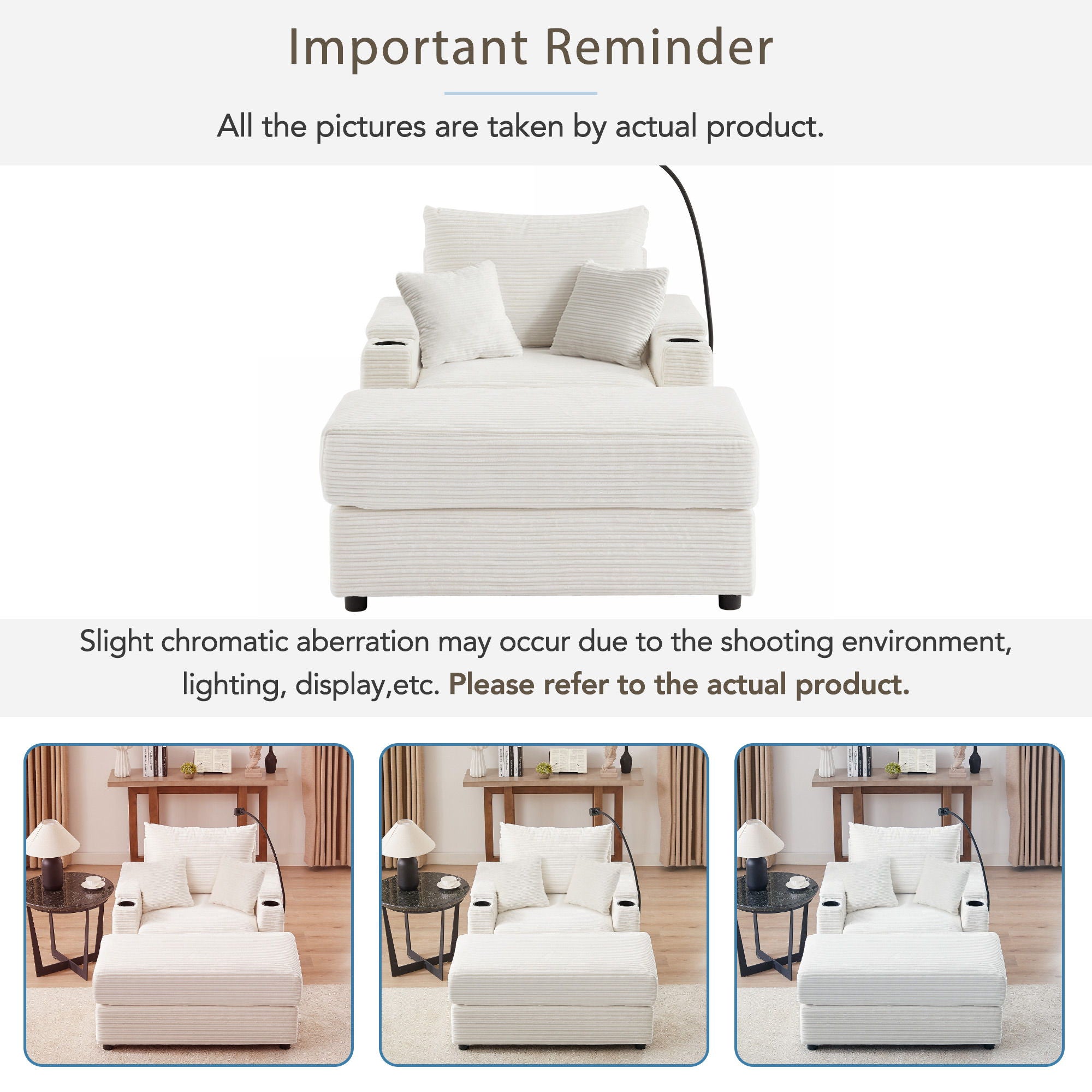 Modern Style Single Sofa Sofa Couch With Storage Space, A Movable Ottoman, 2 USB Ports, 2 Cup Holders, A Phone Holder For Living Room