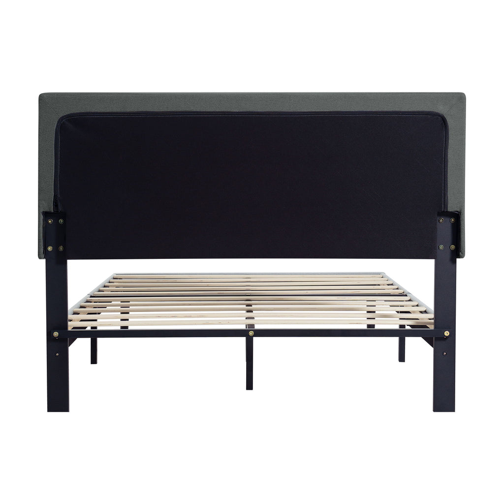 Modern Upholstered Platform Bed Frame With Button Tufted Fabric Headboard
