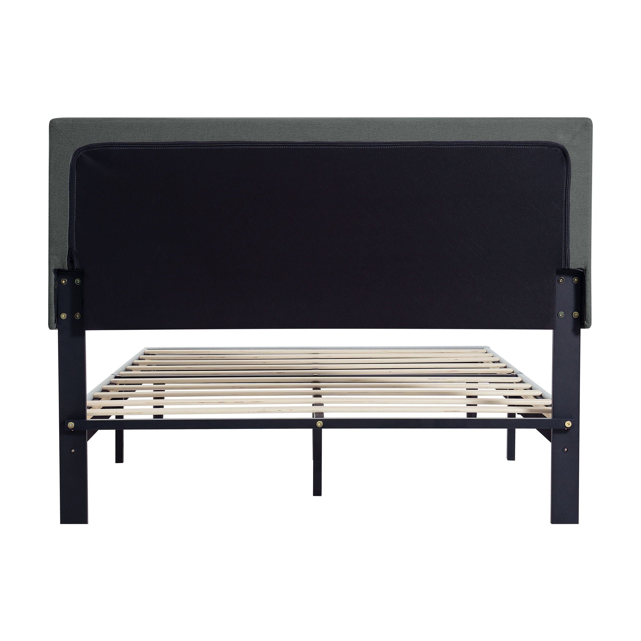 Modern Upholstered Platform Bed Frame With Button Tufted Fabric Headboard