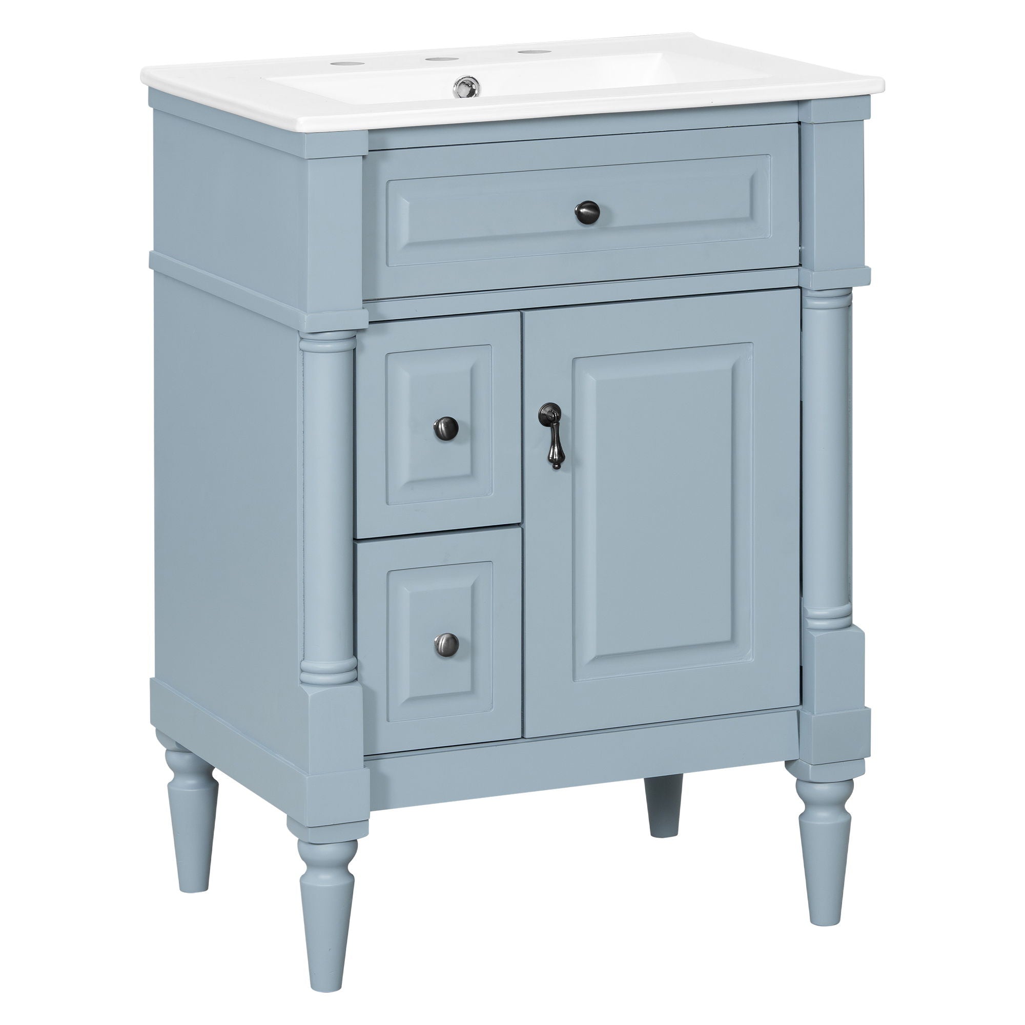Freestanding Bathroom Vanity With Sink, Adjustable Shelf & Flip Drawer