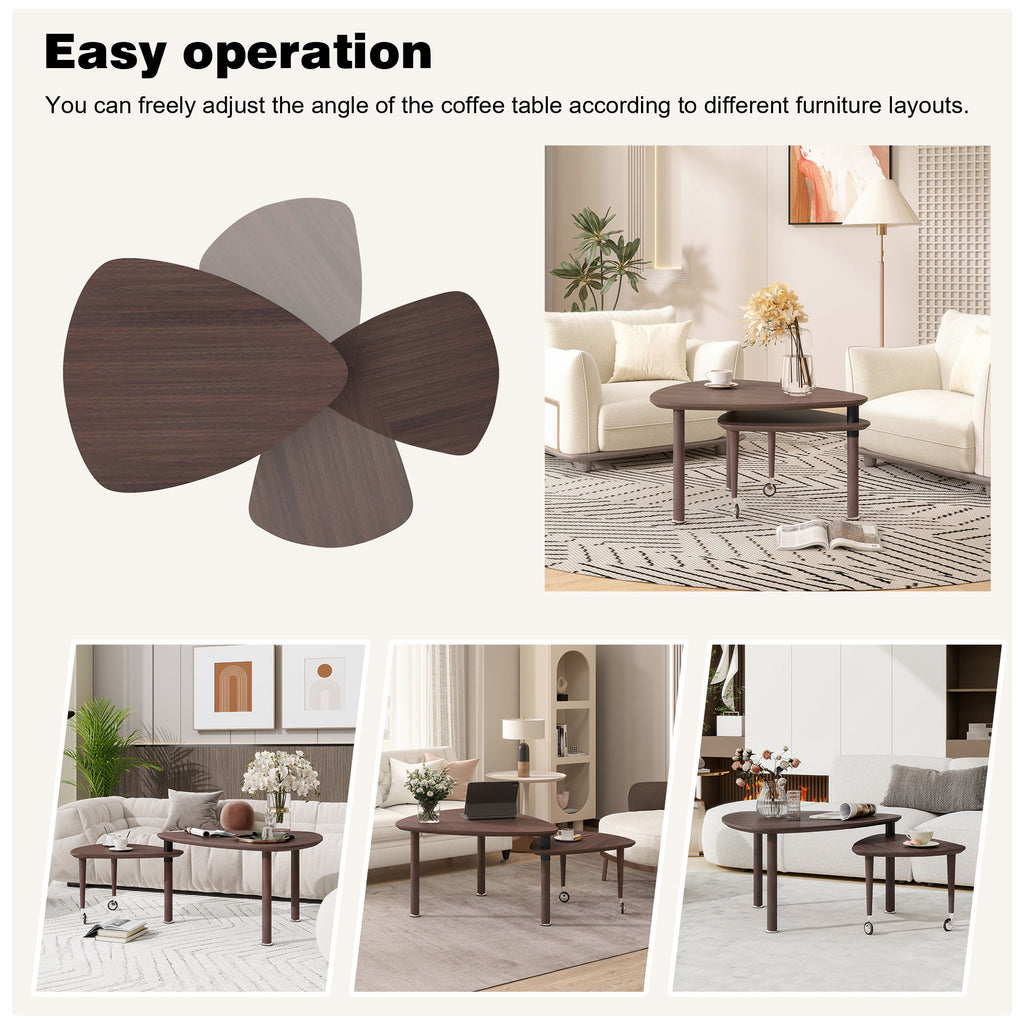 360 Degree Rotatable Coffee Table With Solid Legs