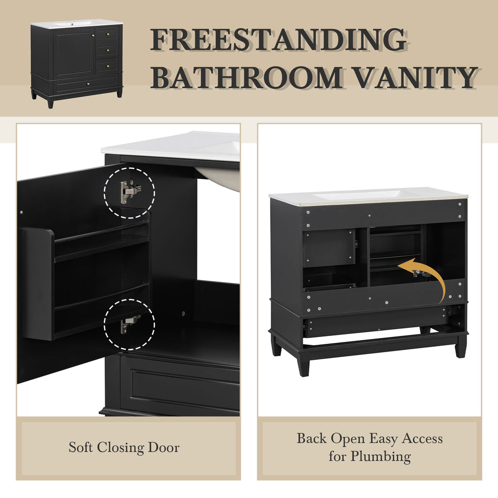 Modern Bathroom Vanity With Sink, 3 Drawers & Cabinet