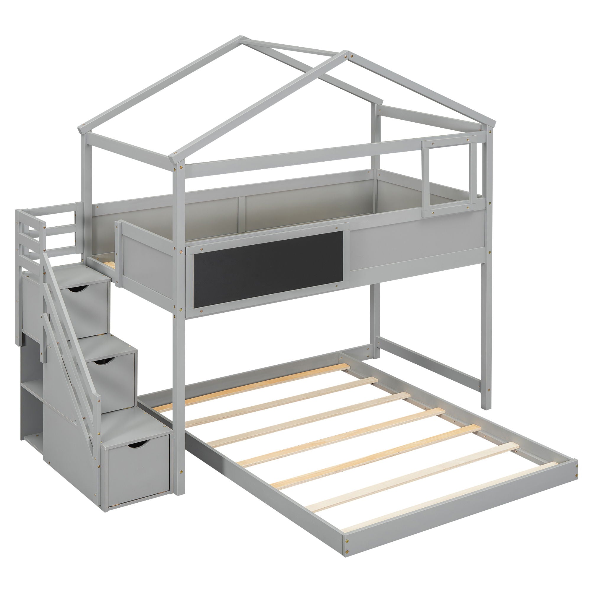 House Style Bunk Bed With Storage Staircase And board