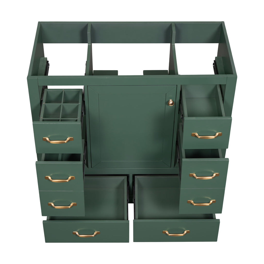 Modern Bathroom Vanity Base Only, 6 Drawer Storage With Adjustable Shelf