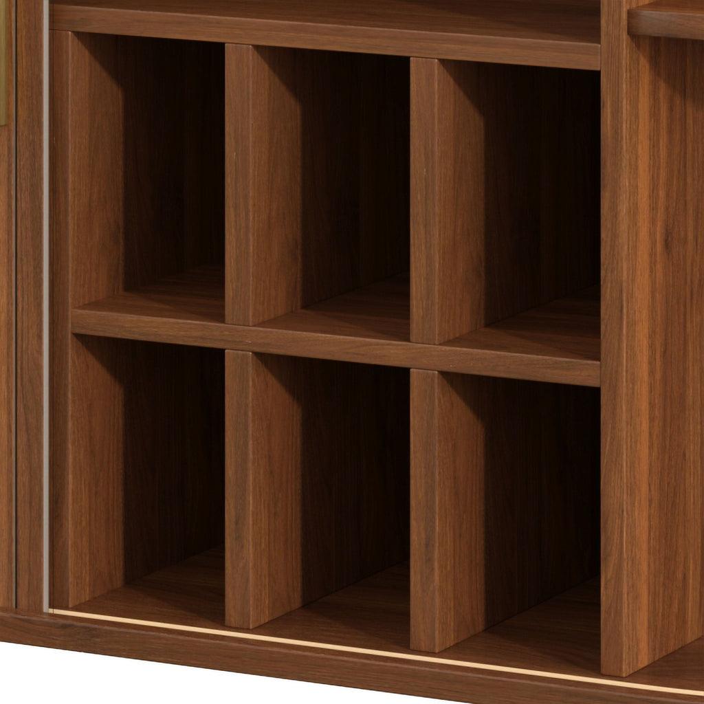 Fluted Liquor & Coffee Bar Cabinet With 6 Wine Racks And 3 Glass Holders