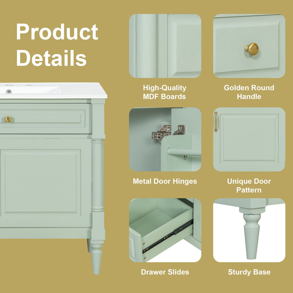 Freestanding Bathroom Vanity With Sink, Adjustable Shelf, Flip Drawer