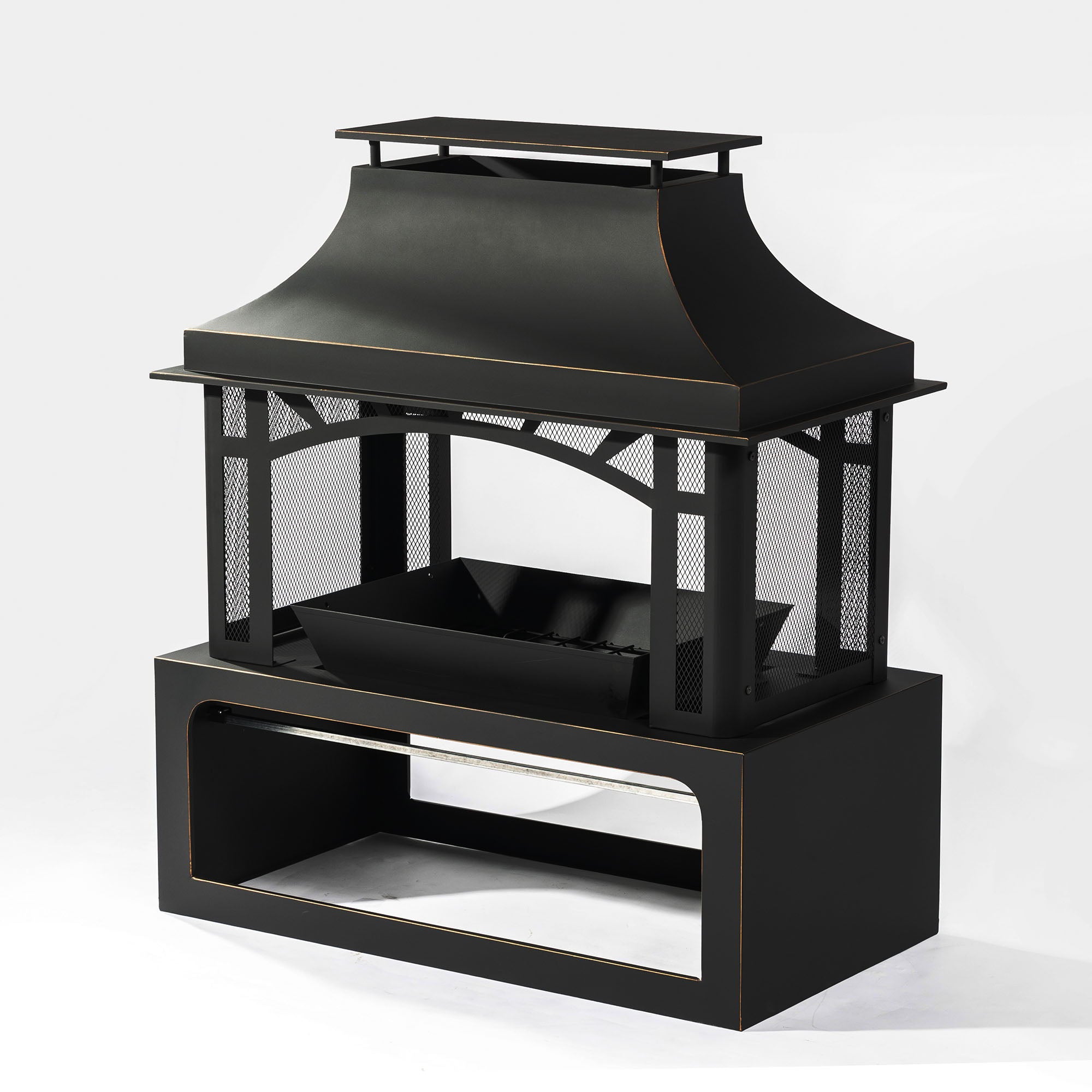 Fireplace, 50000 Btu Fire Pit, Wood Burning Chimney For Outside - Black