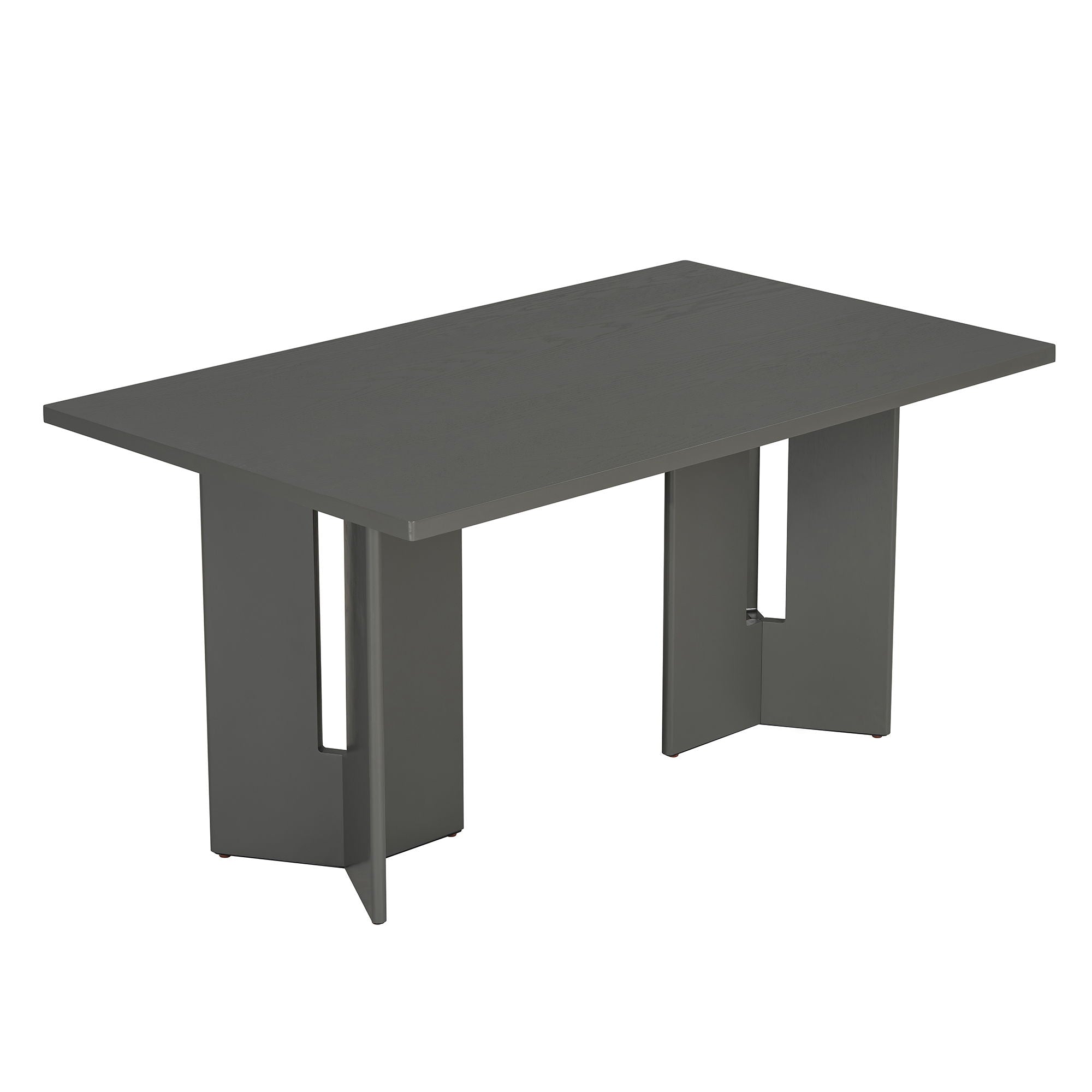 Dining Table Set With 6 Upholstered Chairs, Rectangular Table With Cutout Legs