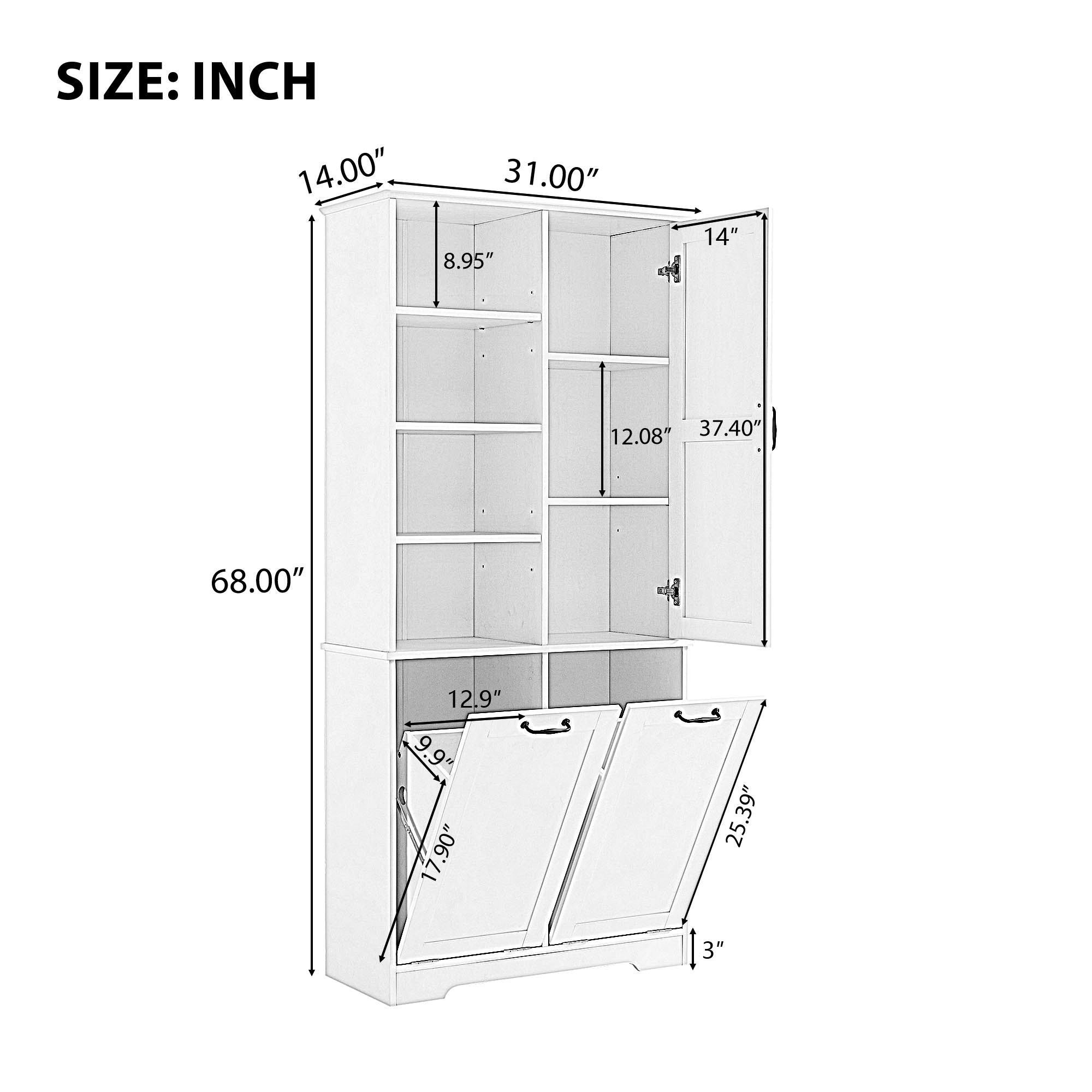 Freestanding Storage Cabinet With Doors, Tilt Out Drawers, Adjustable Shelves, Open Shelf, Bathroom & Laundry Room Organizer - Oak