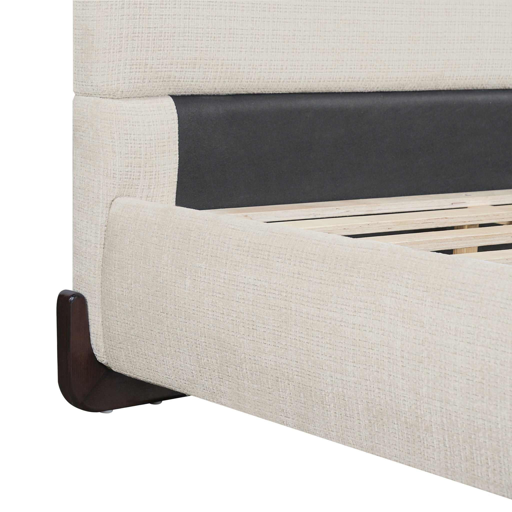 King Upholstered Bed With Slats Support - Beige