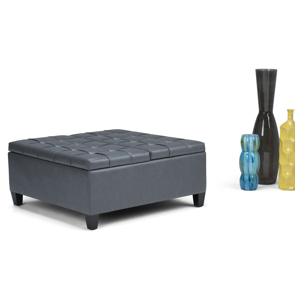 Harrison - Coffee Table Storage Ottoman - Dark Gray - Faux Leather