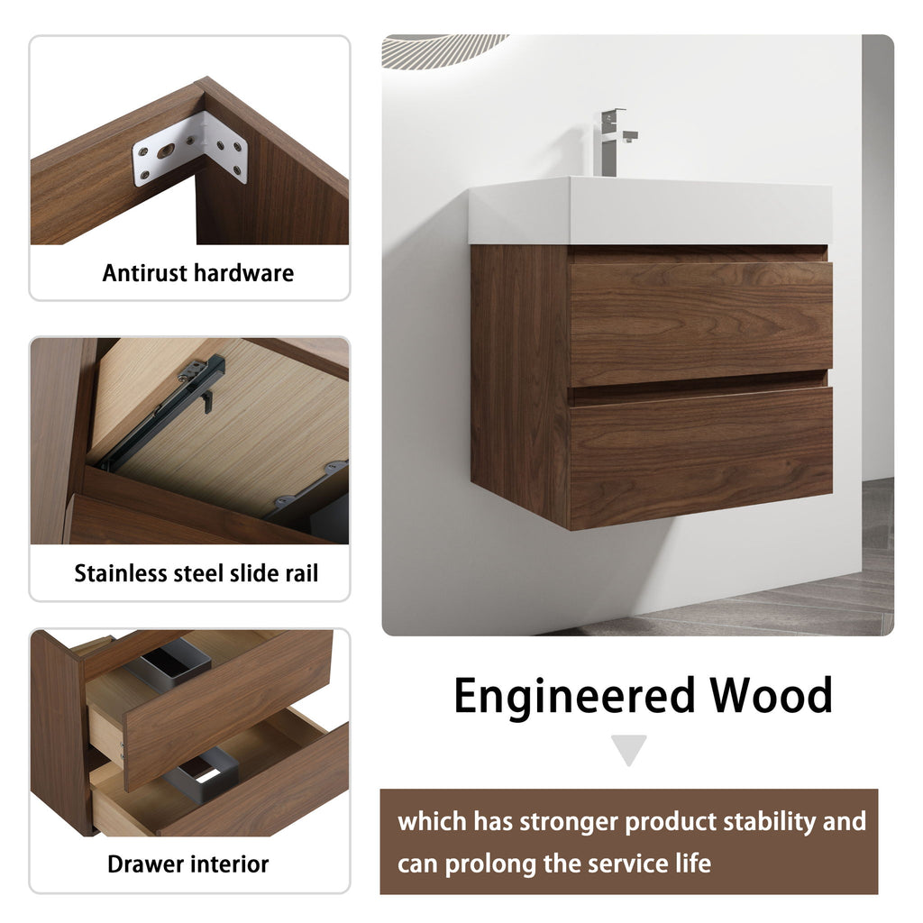 Wall Mounted Bathroom Vanity And Sink, 2 Soft Close Drawers