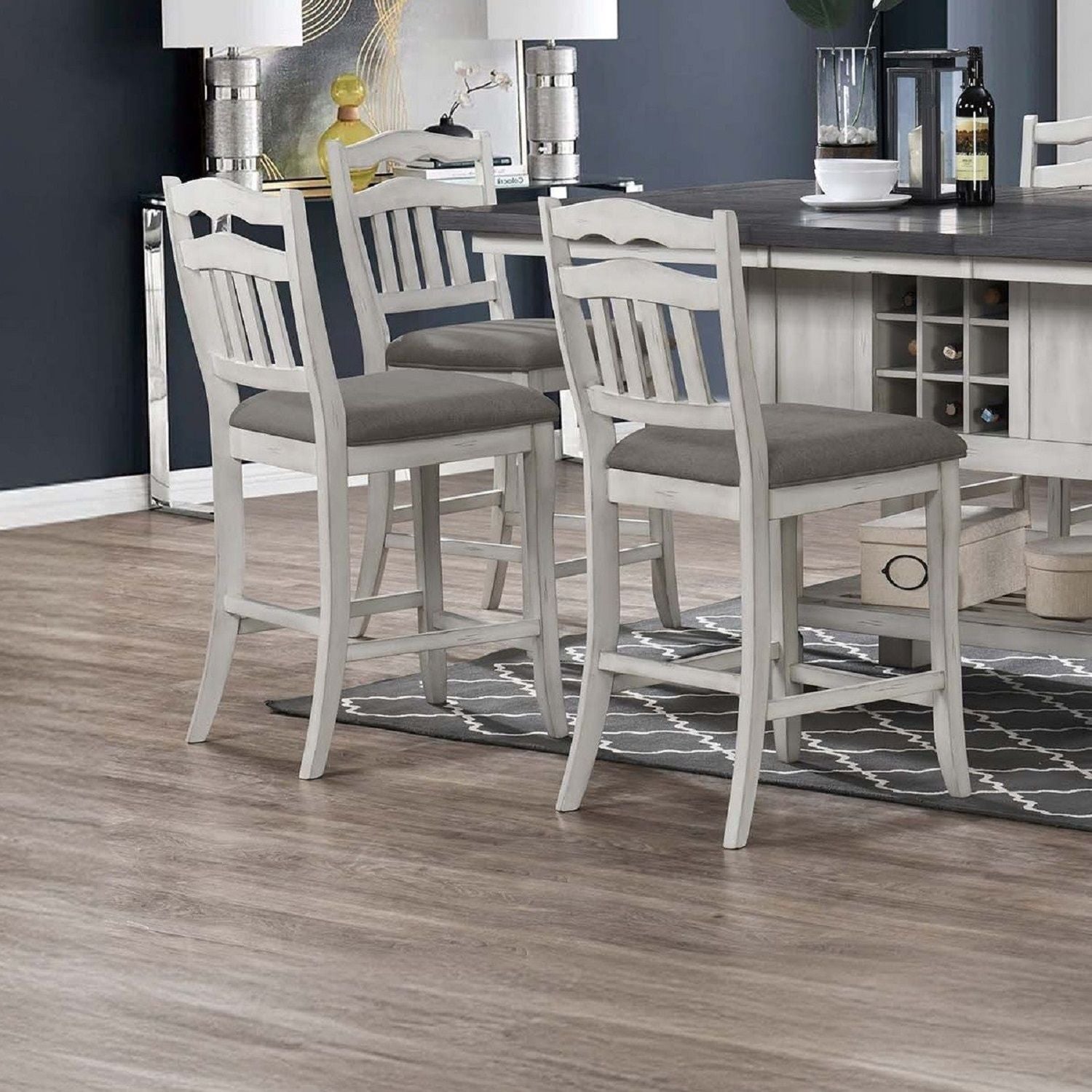 Counter Height Dining Table With 2 Leaves, Under Table Storage - Antique White / Gray