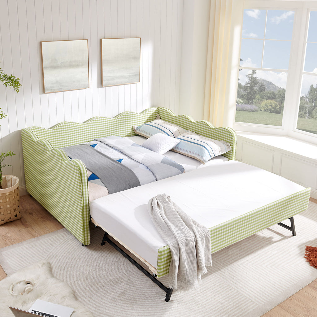 Gingham Daybed & USB Charging Port, Wave-Shaped Design