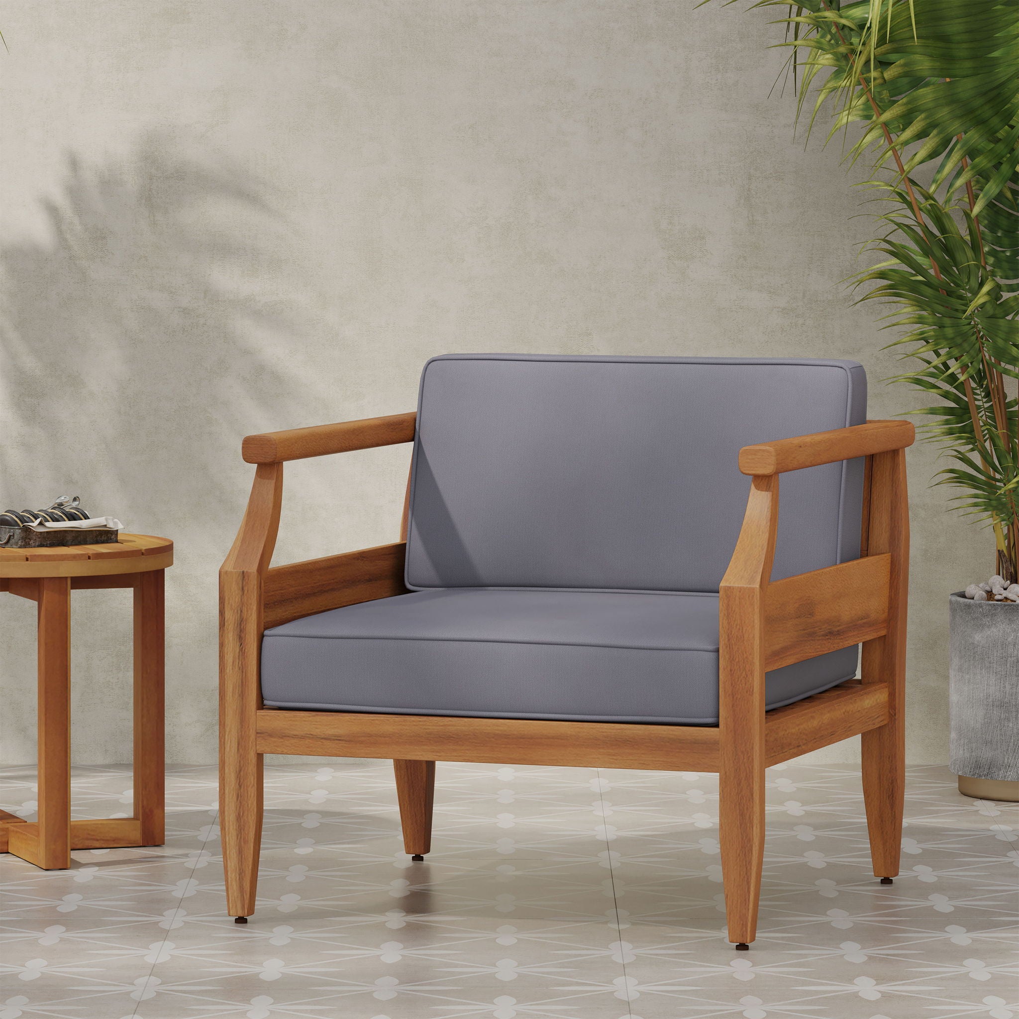Outdoor Club Chair With Recessed Arms And Cushions