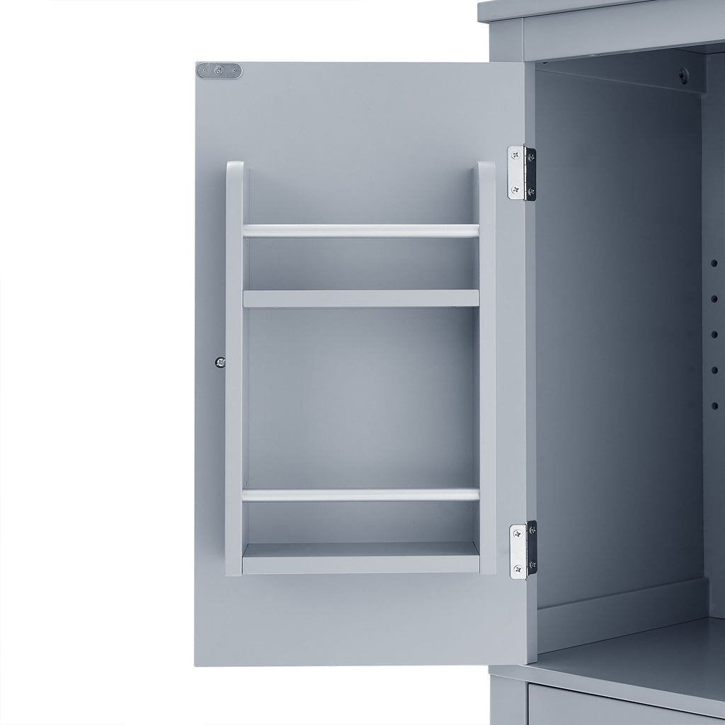 Elegant Bathroom Floor Storage Cabinet With 4 Doors, Adjustable Shelves