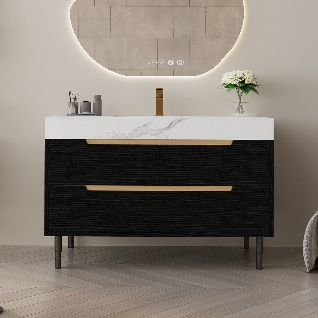 Bathroom Vanity With Undermount Sink, 4 Drawers Storage, Free Standing / Wall Mounted - Black / White