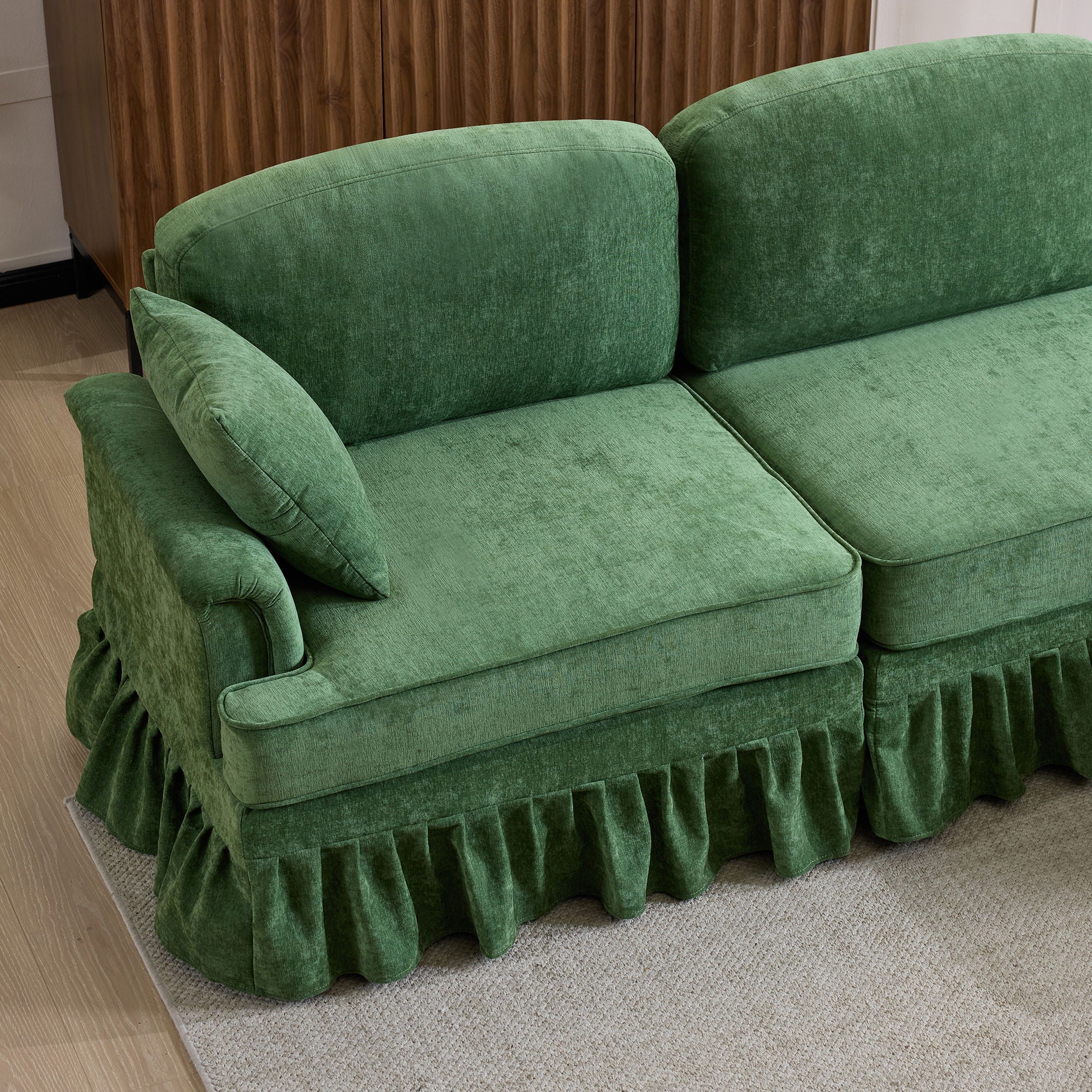 Cloud Sofa With Removable Ruffled Skirt With Ottoman And Flared Arms