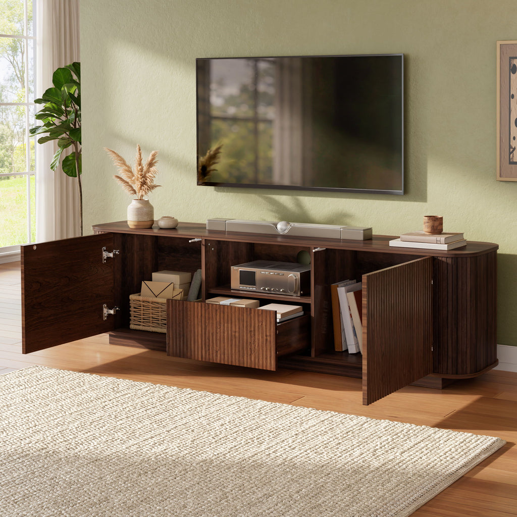 70" TV Stand With Ample Storage, Curved Corners - Dark Brown