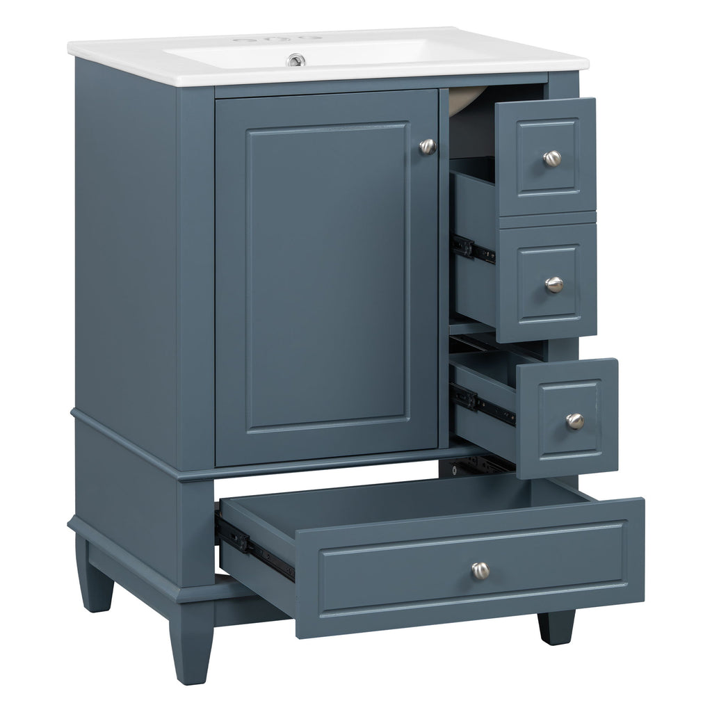 Modern Bathroom Vanity With Sink, Freestanding Cabinet With Drawers And Storage Shelves