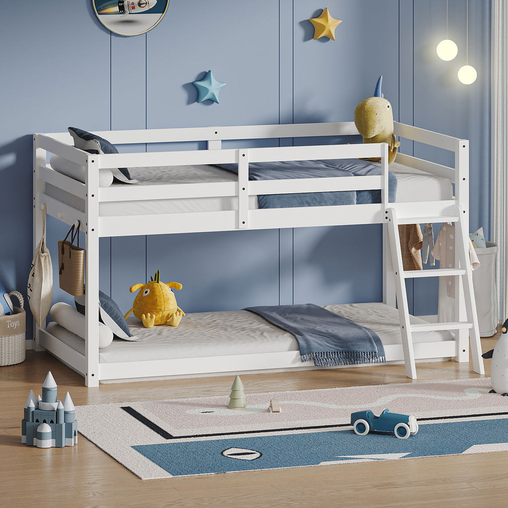 Twin Low Bunk Bed With LED Strip Lighting - White
