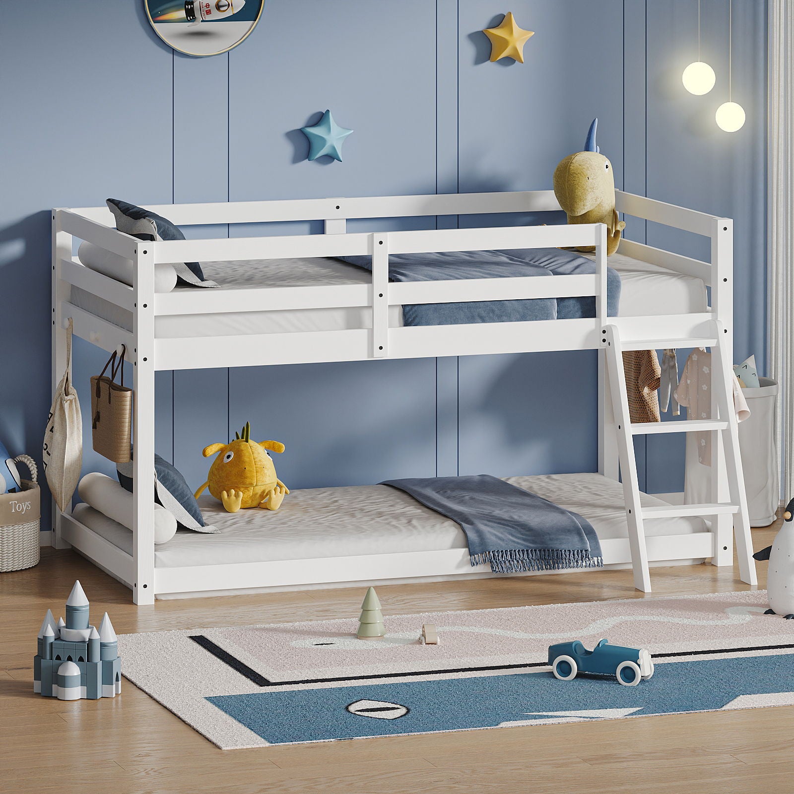 Twin Low Bunk Bed With LED Strip Lighting - White