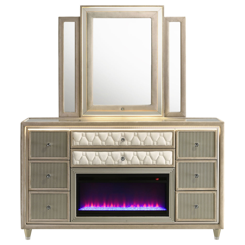 Mika - 8 Drawer LED Dresser And Mirror Set - Ivory