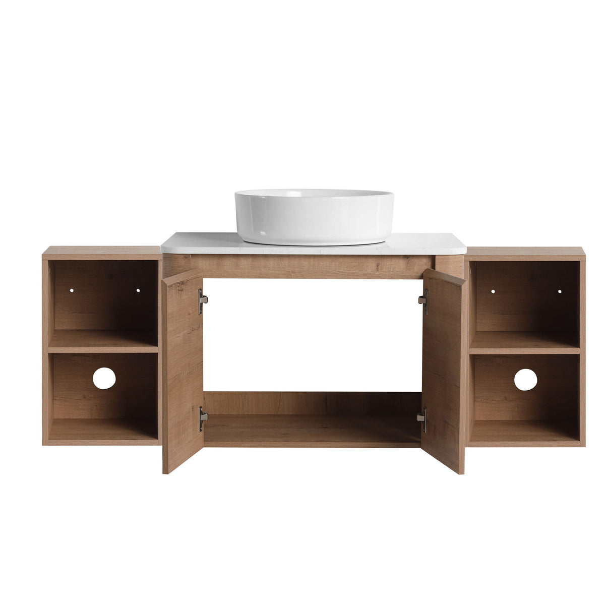 Wall Mounted Bathroom Vanity With Art Sink, 2 Storage Shelves, Soft Close Door